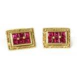 A pair of gold synthetic ruby cufflinks,