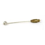 A white gold single stone diamond stick pin,