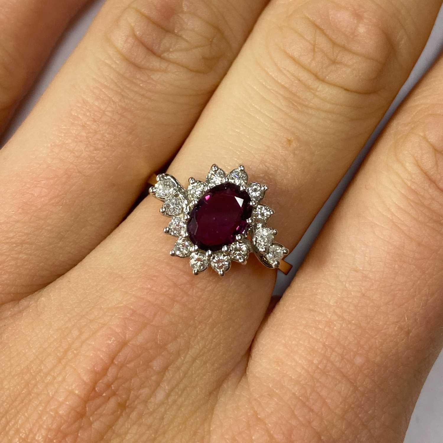 An 18ct gold ruby and diamond crossover cluster ring, - Image 4 of 4