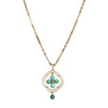 A gold turquoise and split pearl pendant,