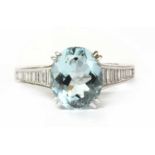 A white gold aquamarine and diamond ring,
