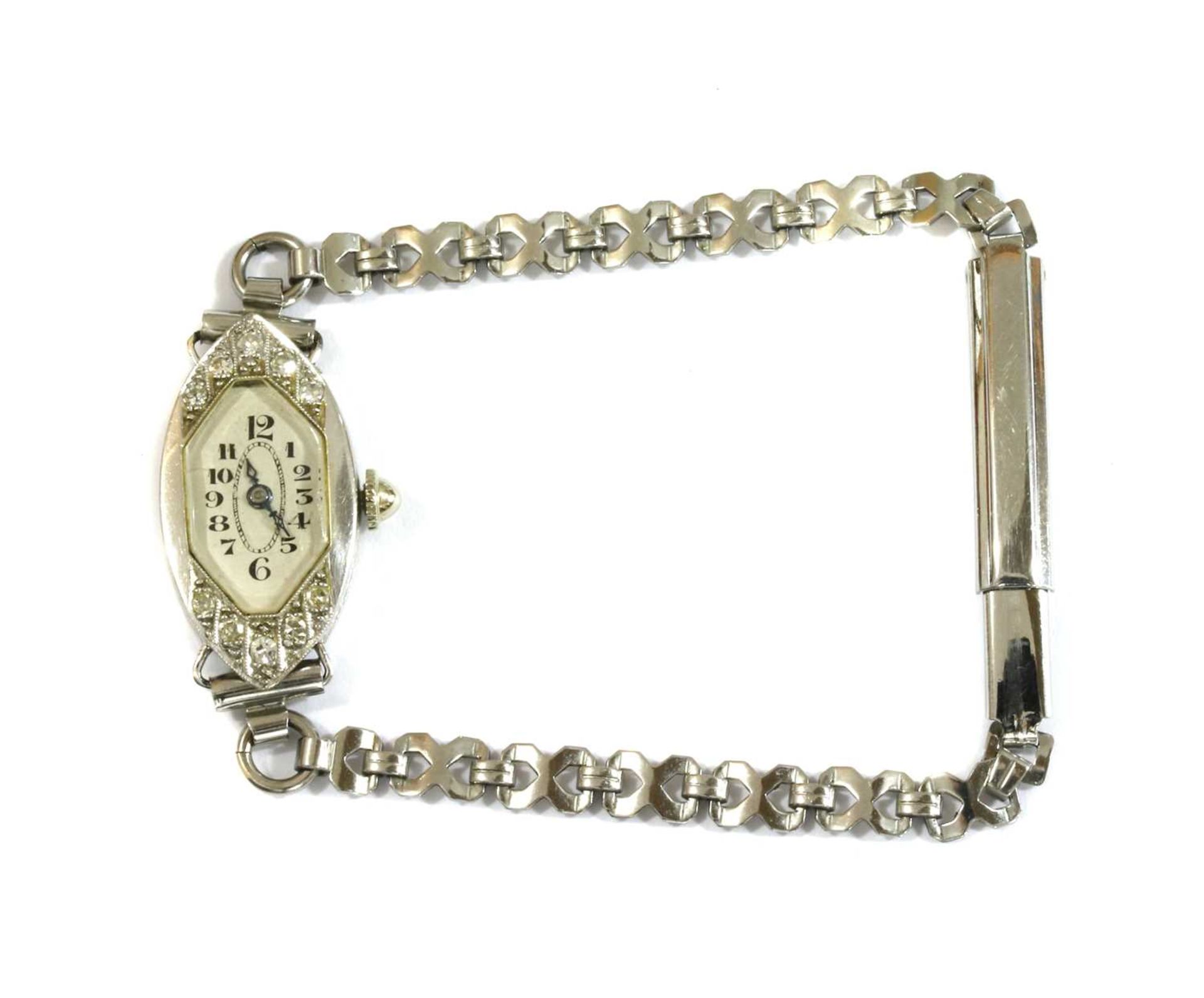 An Art Deco ladies' white gold diamond set cocktail watch,