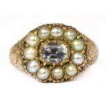 A white sapphire and split pearl cluster ring,