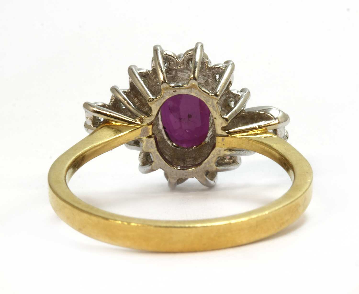 An 18ct gold ruby and diamond crossover cluster ring, - Image 3 of 4