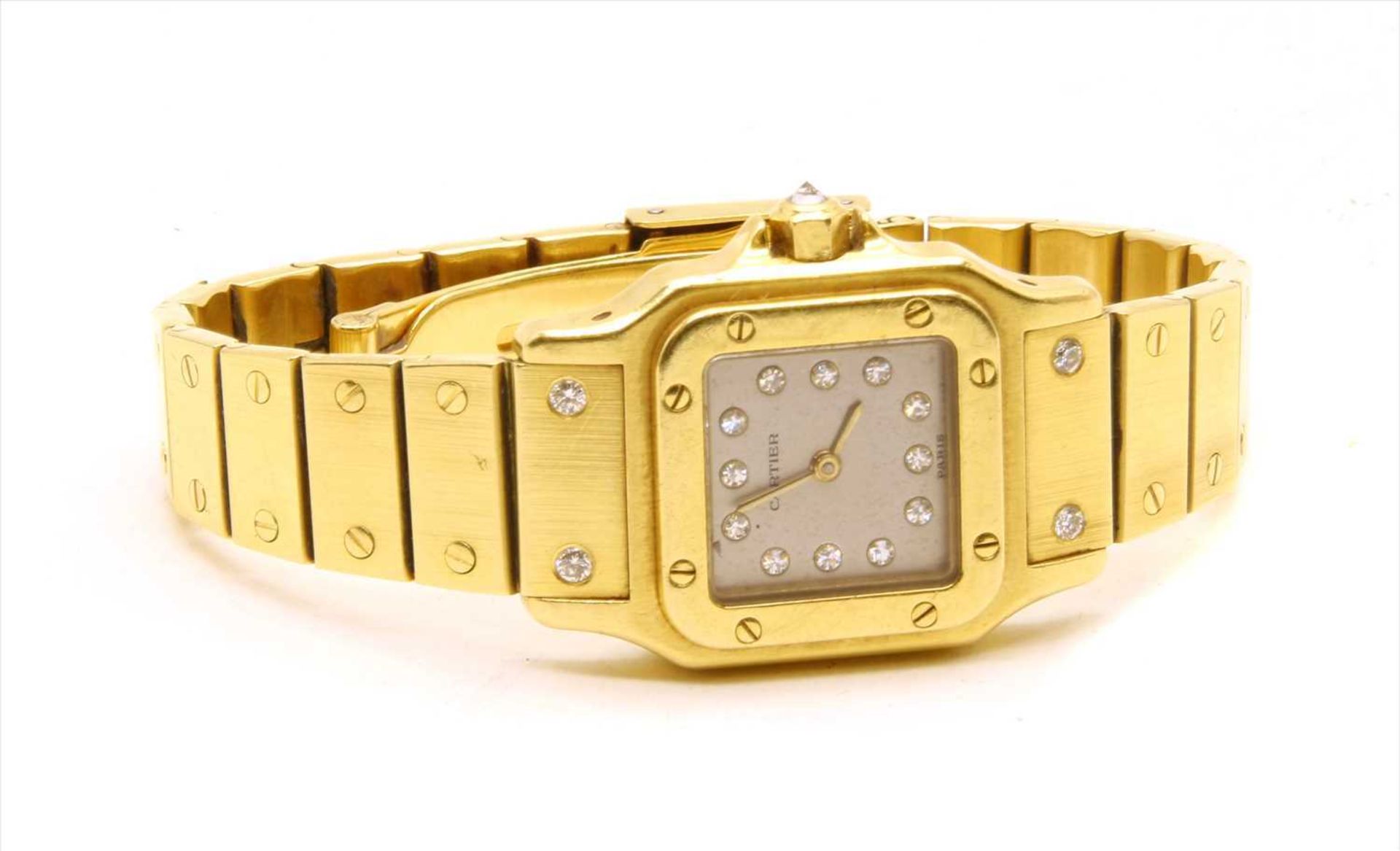 A ladies' 18ct gold Cartier Santos automatic bracelet watch, - Bild 2 aus 3