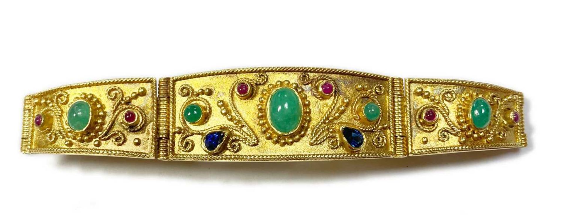 A gold emerald, sapphire and ruby bracelet, - Image 3 of 9