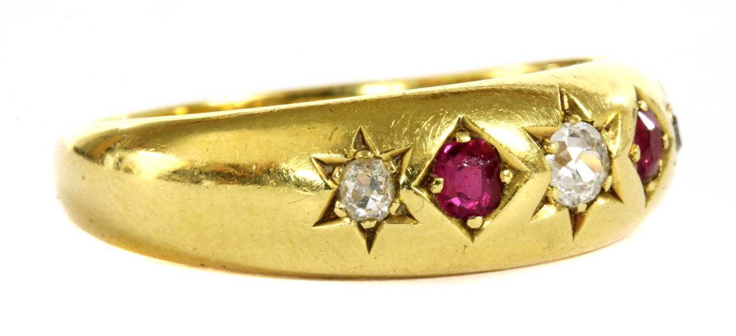 A Victorian 18ct gold diamond and ruby five stone ring, - Image 2 of 3