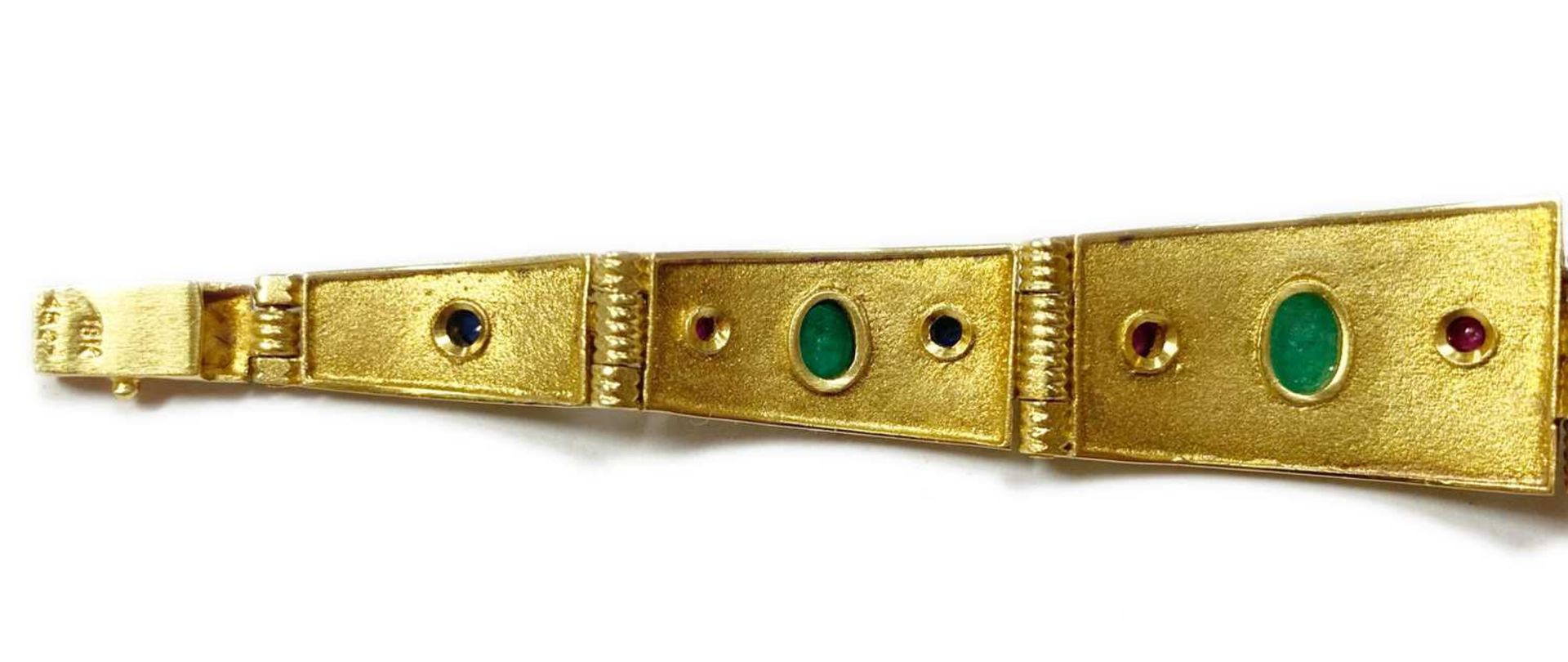 A gold emerald, sapphire and ruby bracelet, - Image 5 of 9