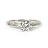 A white gold single stone diamond ring,