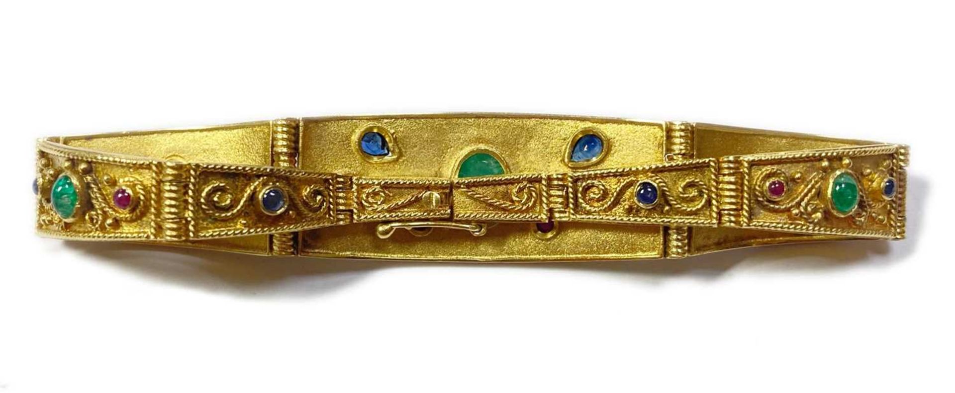 A gold emerald, sapphire and ruby bracelet, - Image 4 of 9