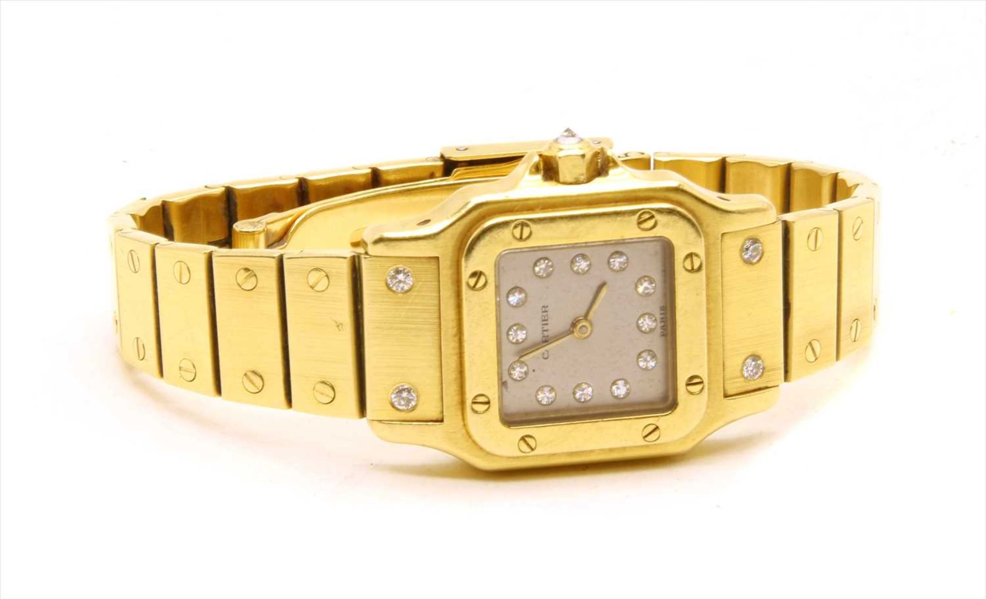 A ladies' 18ct gold Cartier Santos automatic bracelet watch,