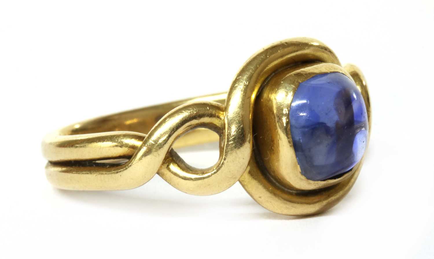 A gold single stone sapphire ring, - Image 2 of 4