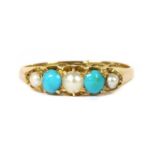 A Victorian 18ct gold split pearl and turquoise ring,