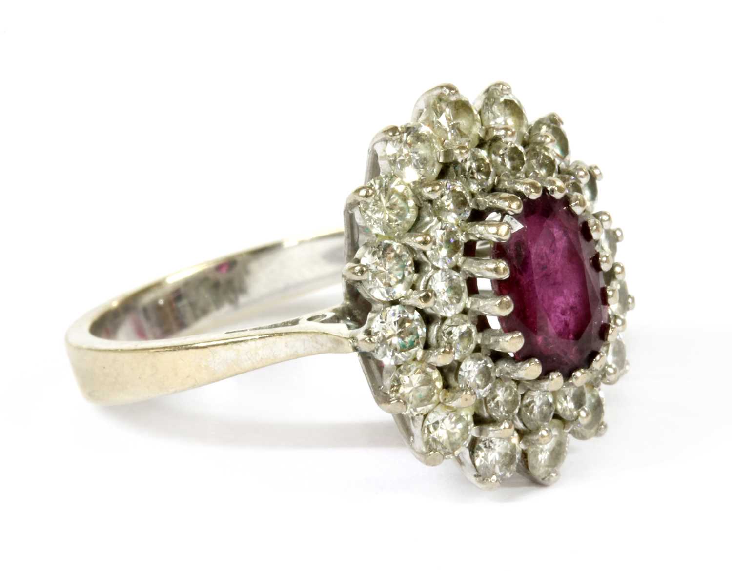 A white gold ruby and diamond cluster ring, - Image 3 of 4