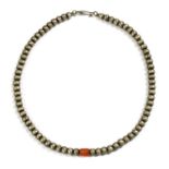 A silver and cornelian bead neckalce by Breon O'Casey,