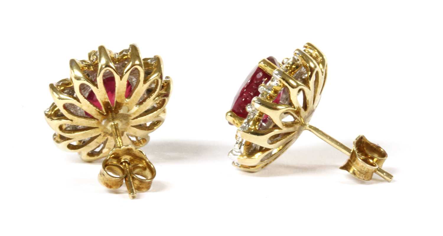 A pair of gold ruby and diamond cluster earrings, - Image 2 of 2