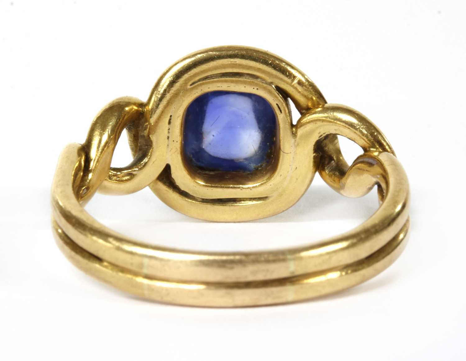 A gold single stone sapphire ring, - Image 3 of 4