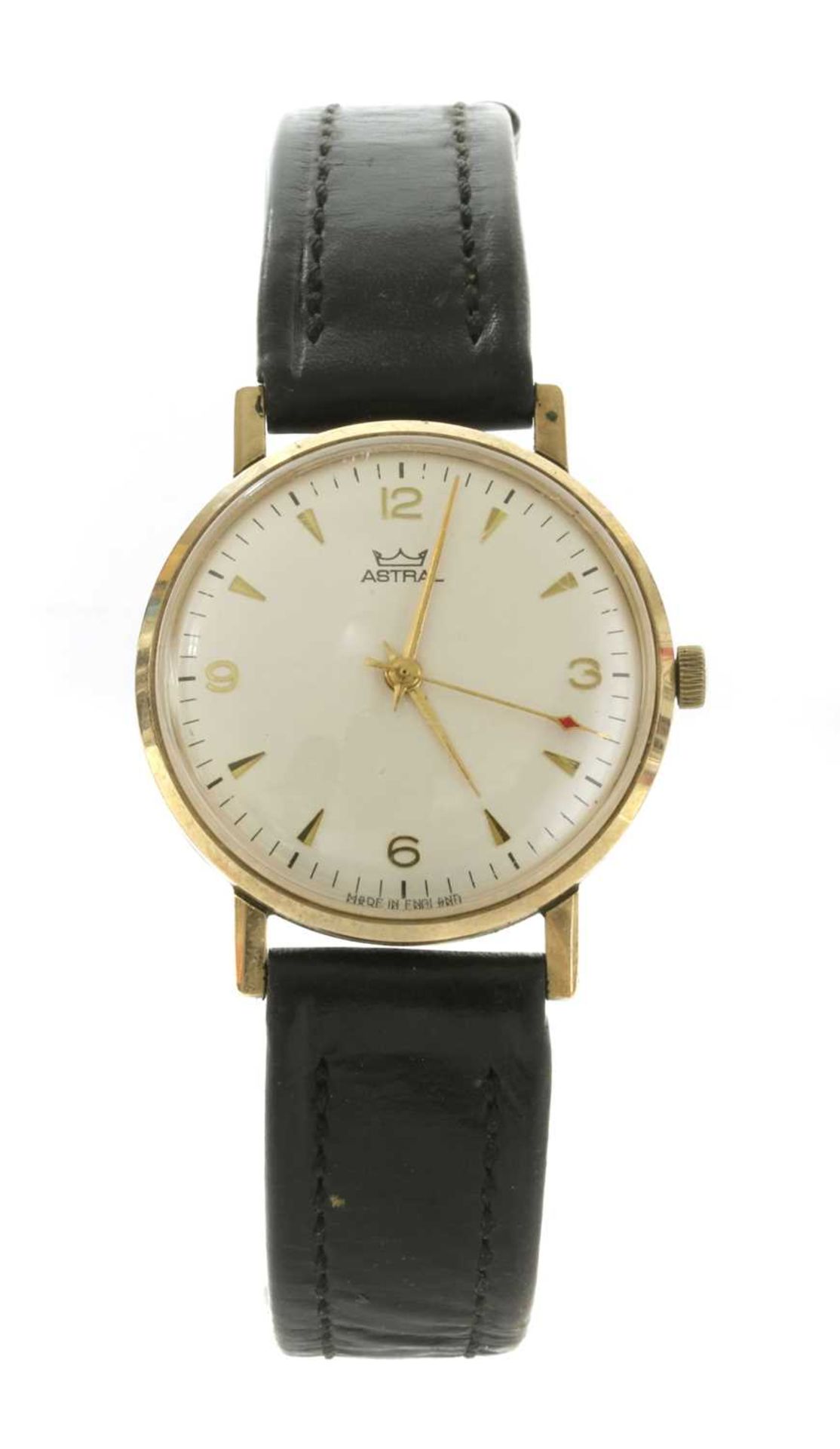 A gentlemen's gold Smiths Astral mechanical strap watch, c.1970,