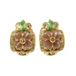 A pair of gold diamond and enamel earrings, by Masriera y Carreras,