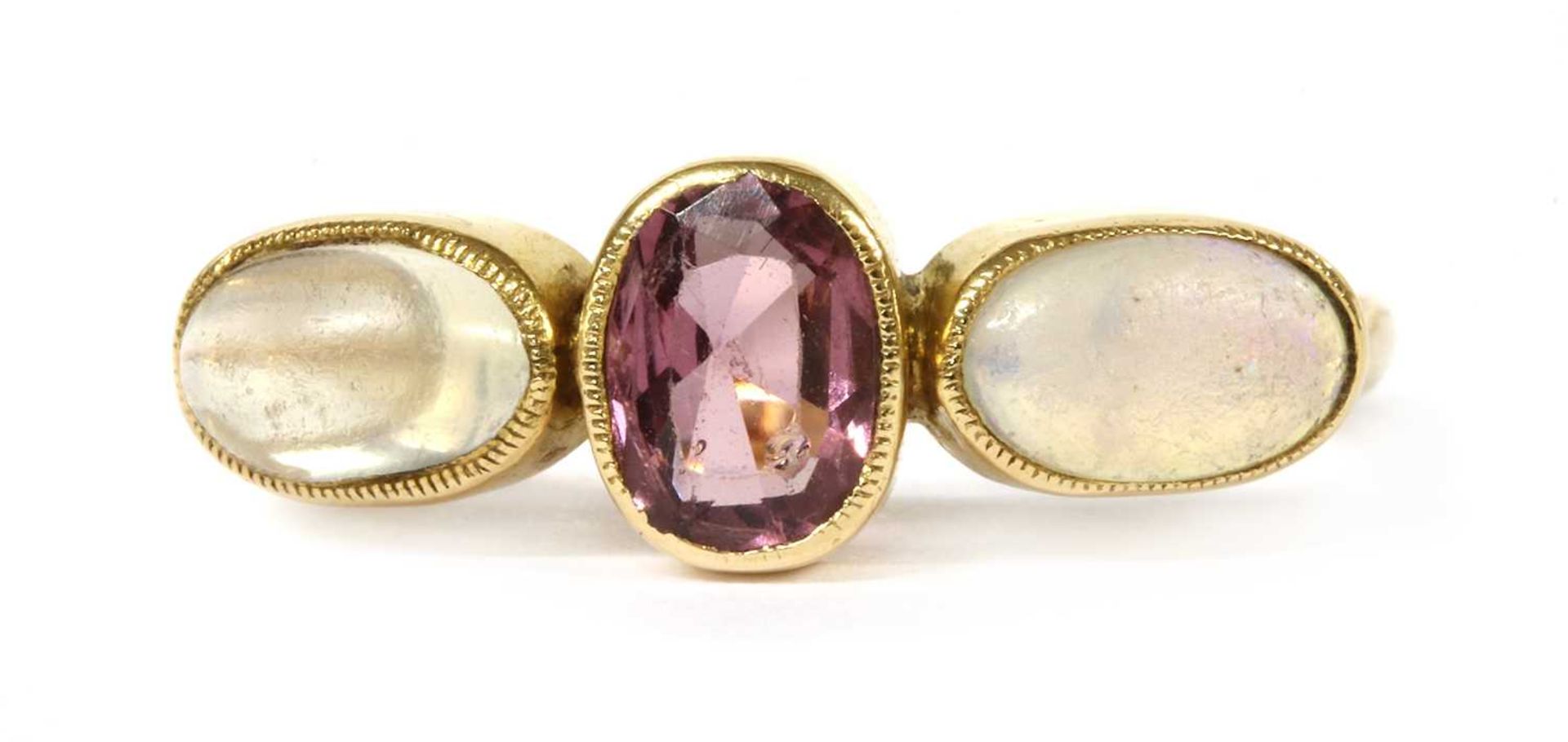 An Edwardian gold garnet, opal and moonstone ring,