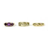 Three 9ct gold rings,