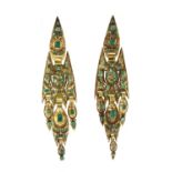 A pair of 19th century Catalan gold emerald earrings,