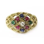 A gold assorted gemstone bombé cluster ring,