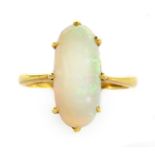 An Edwardian gold single stone opal ring,