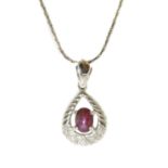 A white gold, star ruby and diamond pendant,