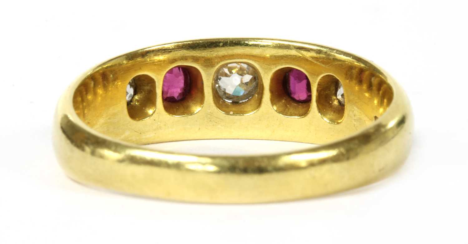 A Victorian 18ct gold diamond and ruby five stone ring, - Image 3 of 3