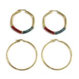 Two pairs of 9ct gold hoop earrings,