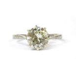 A white gold single stone diamond ring,
