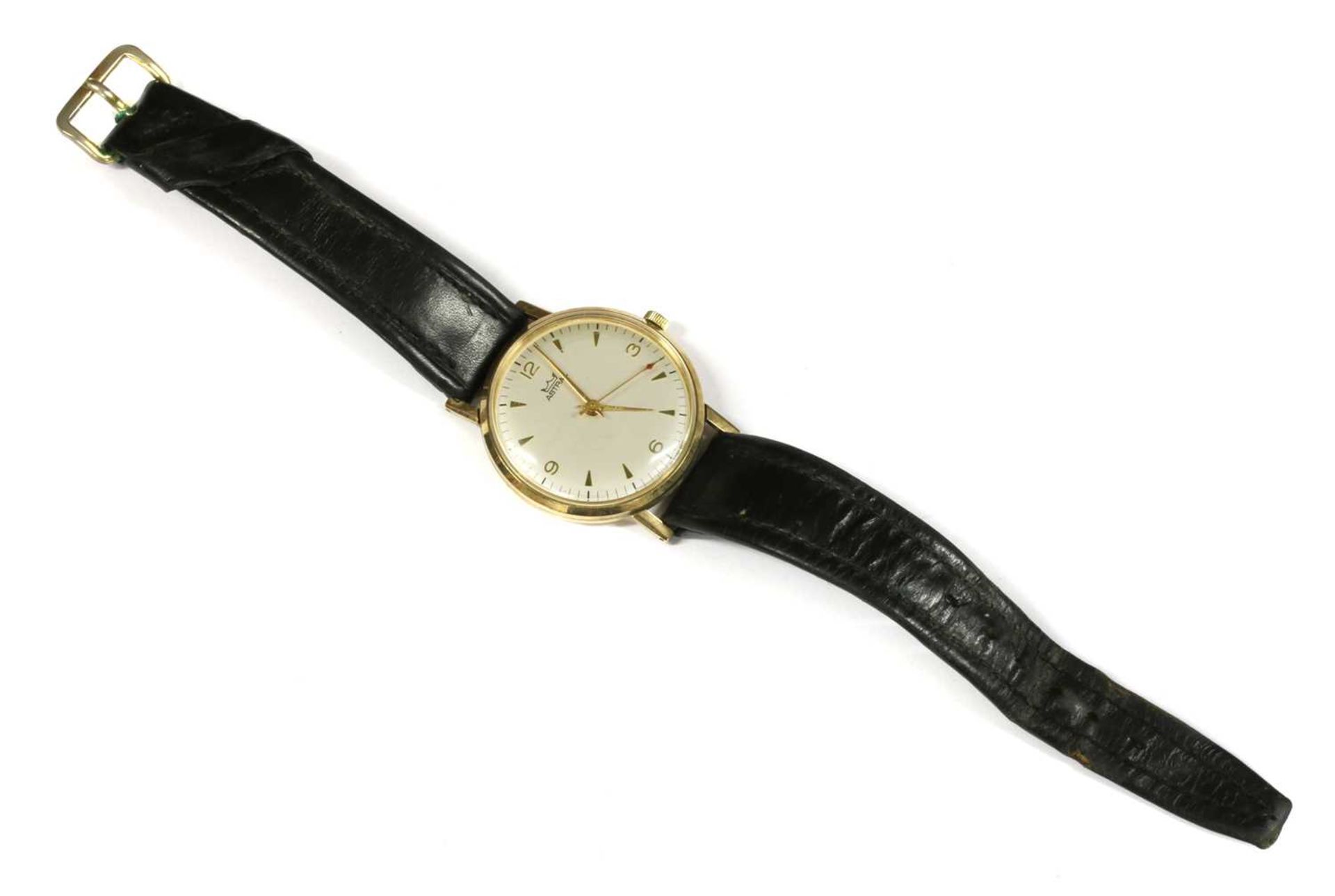 A gentlemen's gold Smiths Astral mechanical strap watch, c.1970, - Image 2 of 2