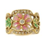 A gold diamond and enamel ring, by Masriera y Carreras,