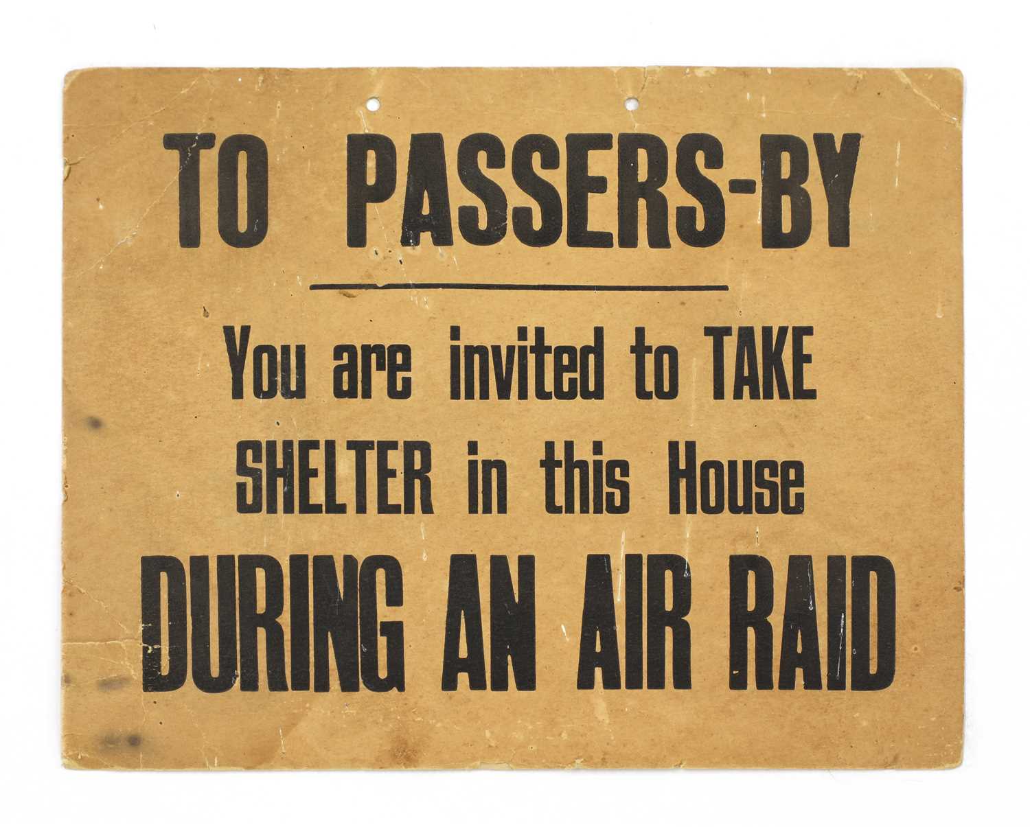 A RARE WORLD WAR 2 CARDBOARD LONDON AIR RAID SIGN,