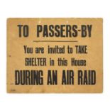 A RARE WORLD WAR 2 CARDBOARD LONDON AIR RAID SIGN,