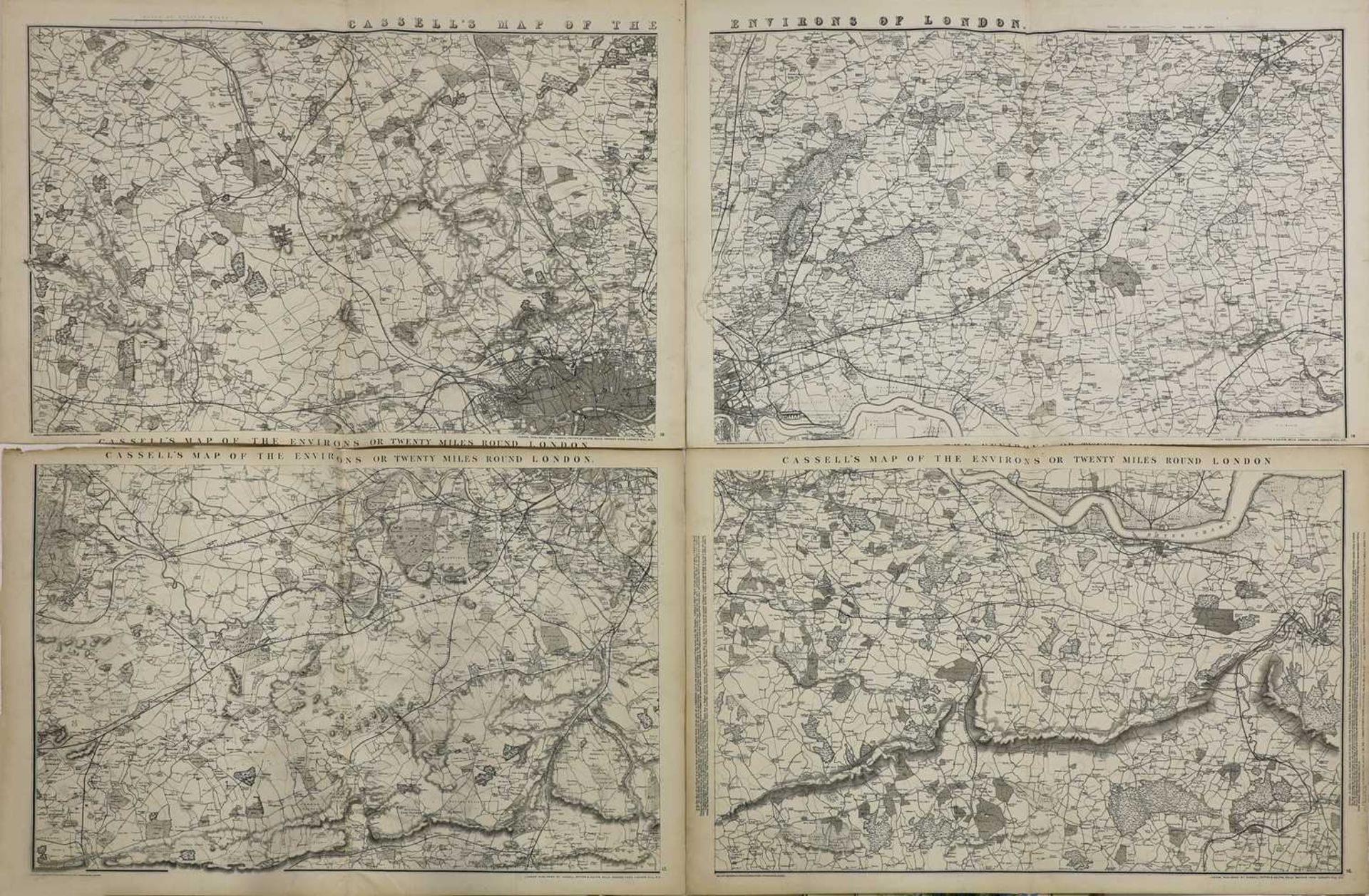 CASSELL'S MAP OF THE ENVIRONS OR TWENTY MILES ROUND LONDON,