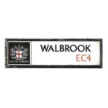 AN ENAMEL CITY OF LONDON STREET SIGN FOR WALBROOK EC4,