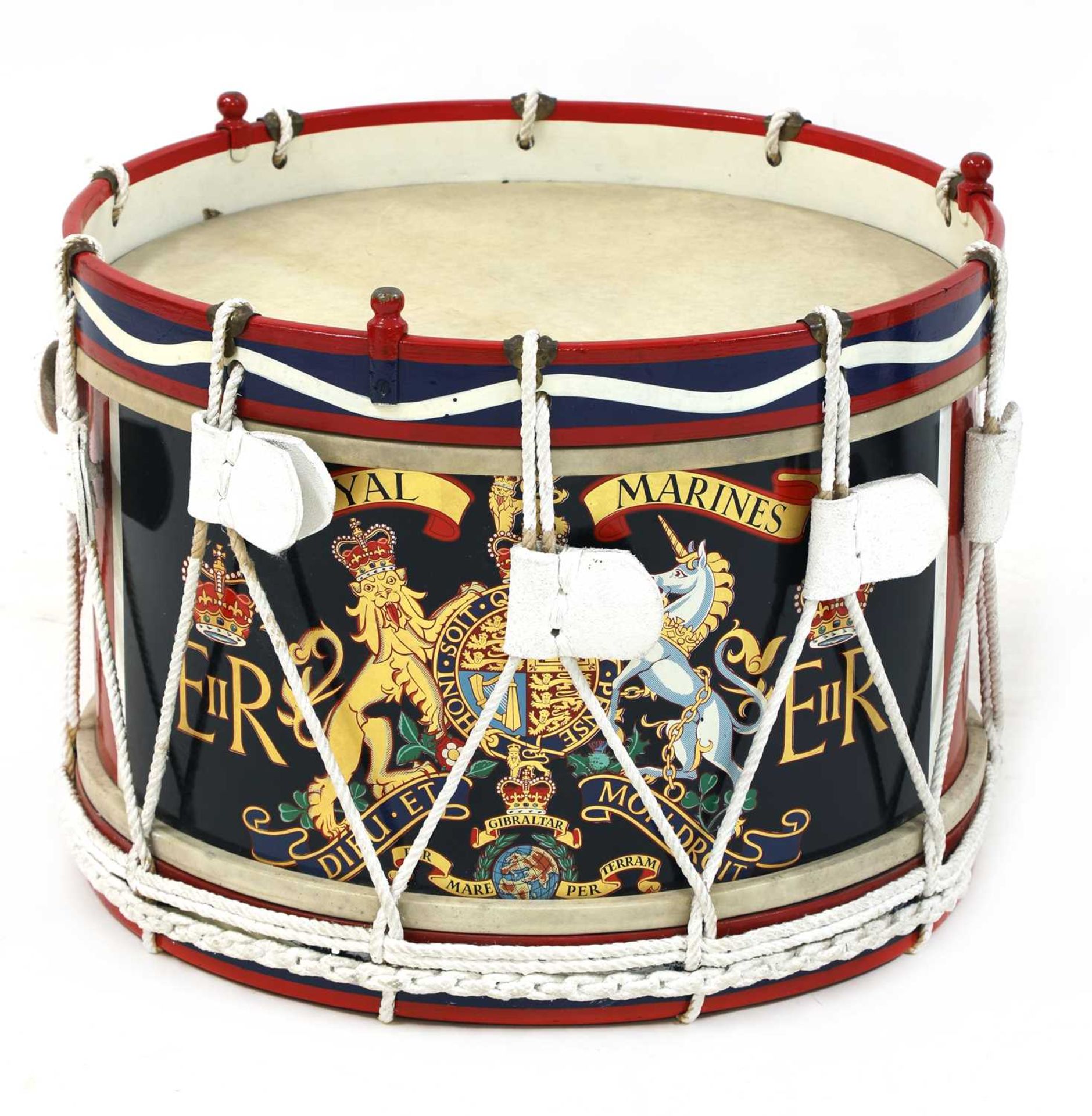 A QUEEN ELIZABETH II ROYAL MARINES TENOR SIDE DRUM,