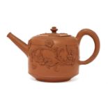 A Staffordshire redware small cylindrical teapot and cover,