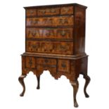 A Queen Anne walnut chest on stand,