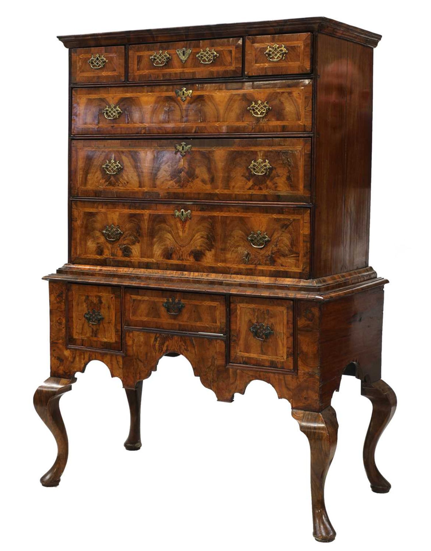 A Queen Anne walnut chest on stand,