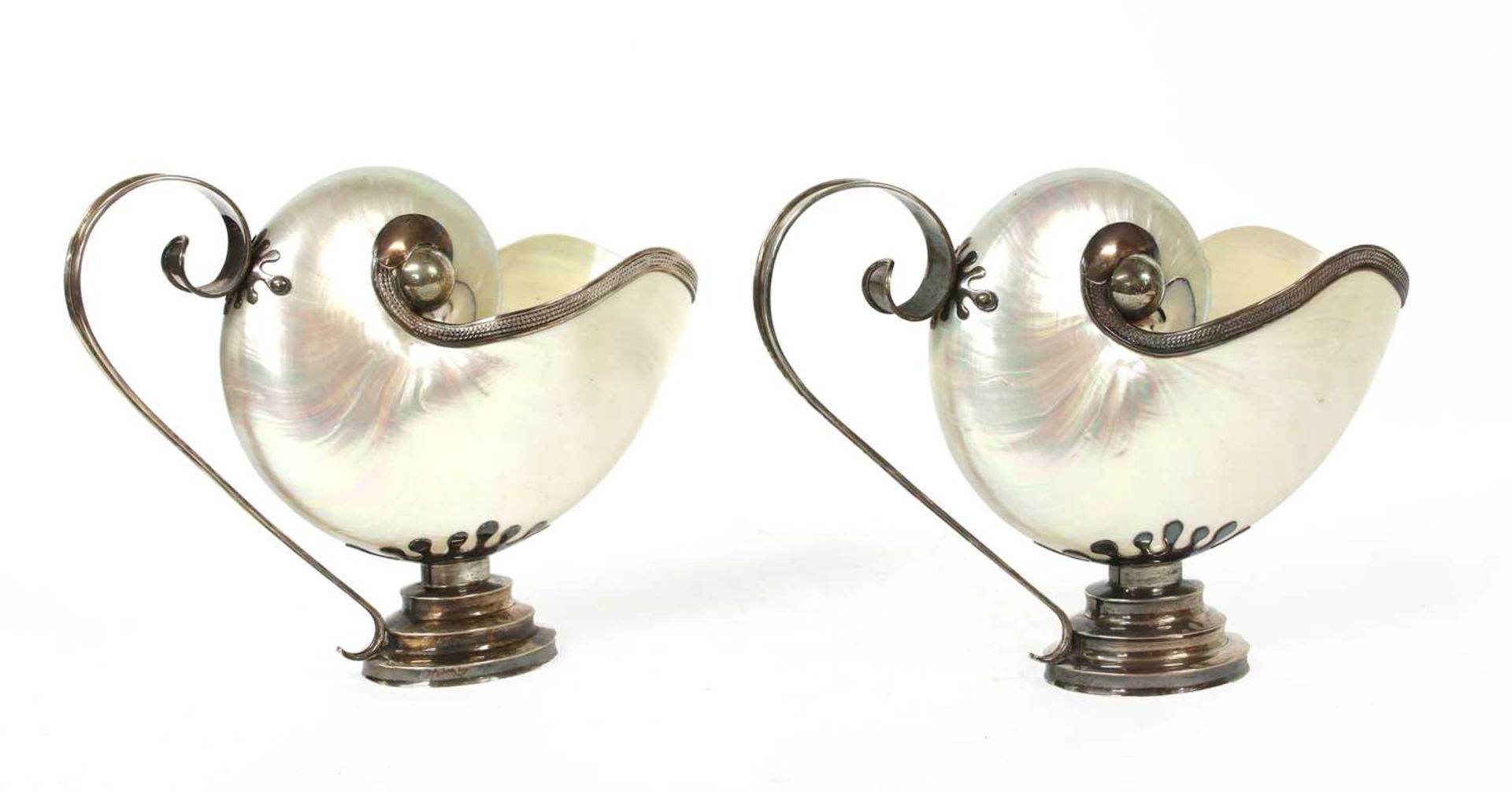 A pair of Tiffany sterling silver-mounted shell ewers, - Image 3 of 4