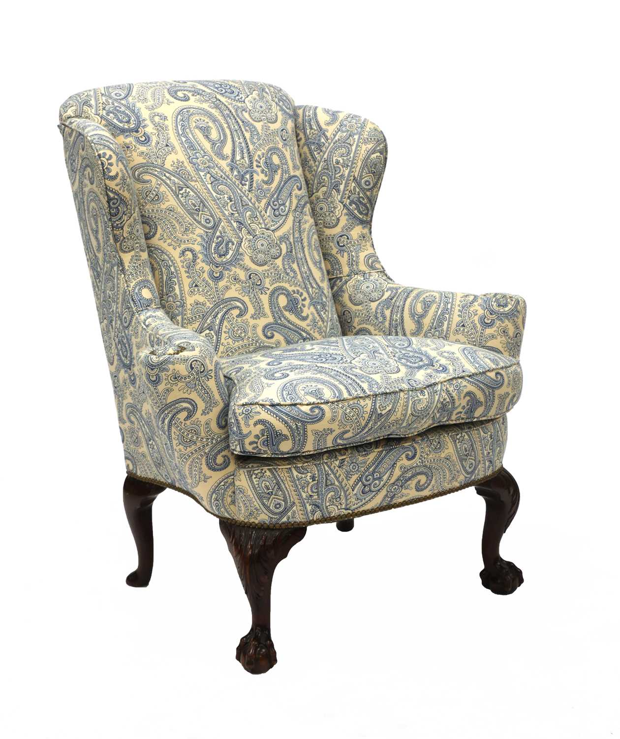 A George II-style wing back armchair,