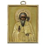 A miniature silver gilt icon of St Andrew of Crete,