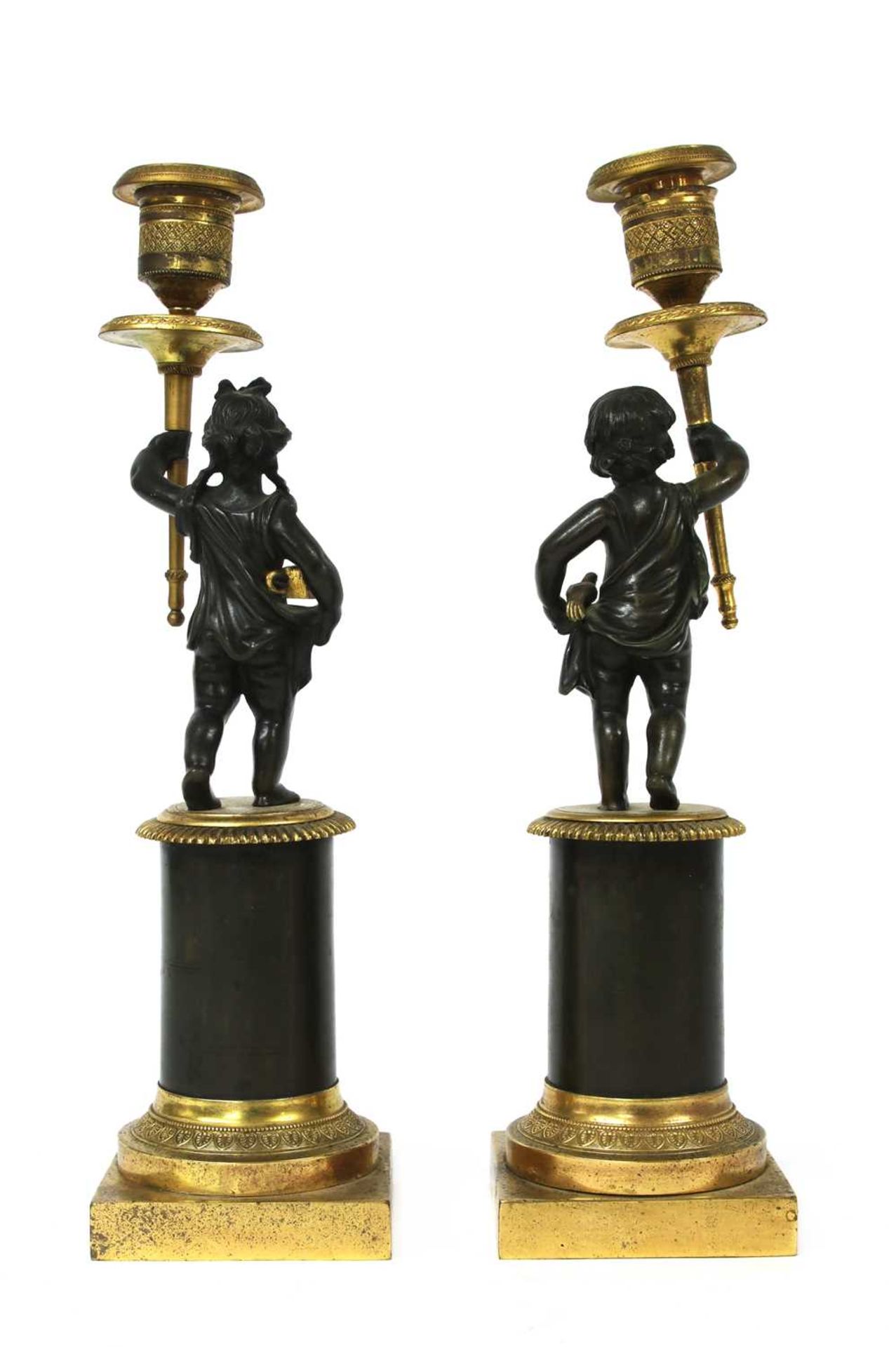 A pair of bronze parcel-gilt figural candlesticks, - Image 3 of 3