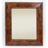 A William & Mary walnut and marquetry cushion-framed mirror,