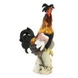 A large Meissen model of a crowing cockerel,