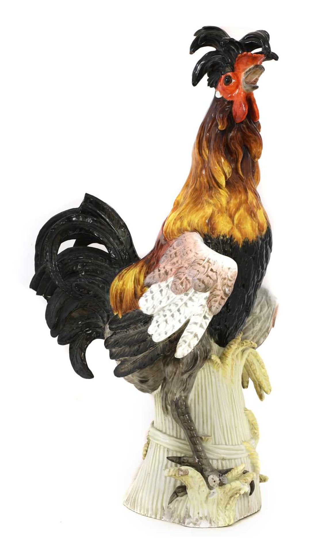 A large Meissen model of a crowing cockerel,