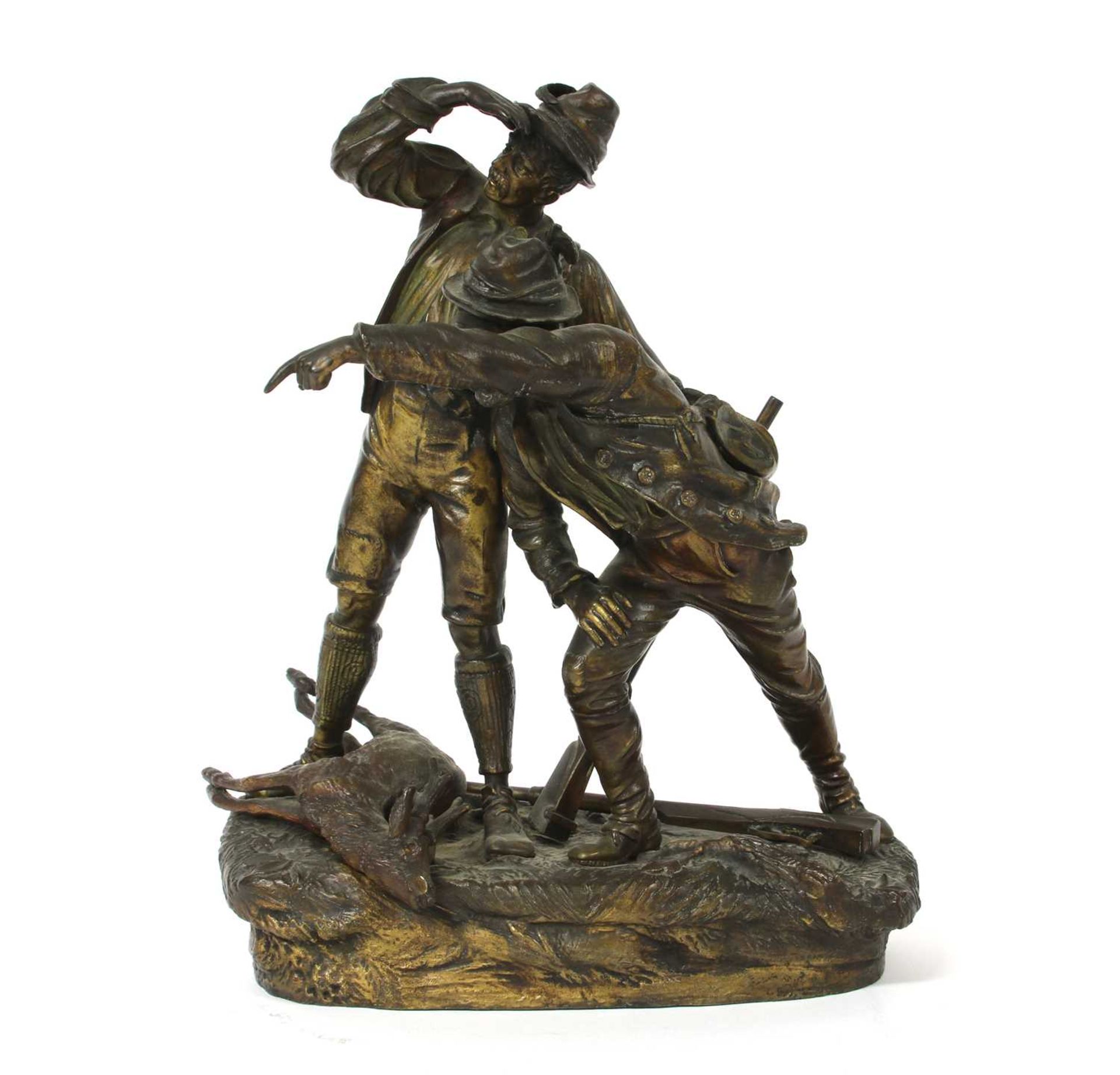 An Austrian cold-painted bronze group of two hunters with a dead stag, - Image 2 of 5